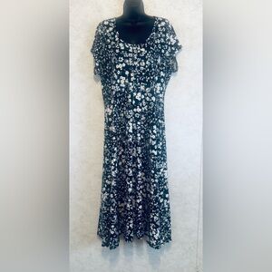 52seven Fit & Flare Maxi Women's Dress Black White Floral Cap Sleeve Size XL